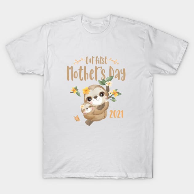 Cute Sloth Mom and Baby Mothers Day 2021 T-Shirt by ArtedPool